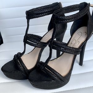 Jessica Simpson Black Ditzy Snake High Heel